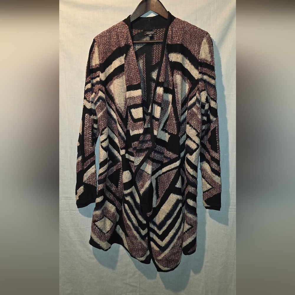 Lucky Brand Intarsia Geometric Knit Cardigan Size M
